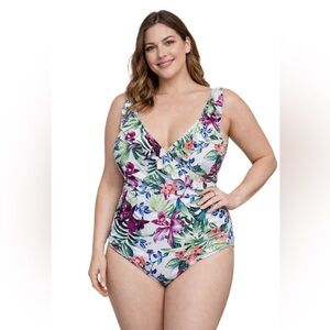 NWT Tommy Bahama Coastal Garden Belted Tie One Piece Floral Swimwear Sz 16